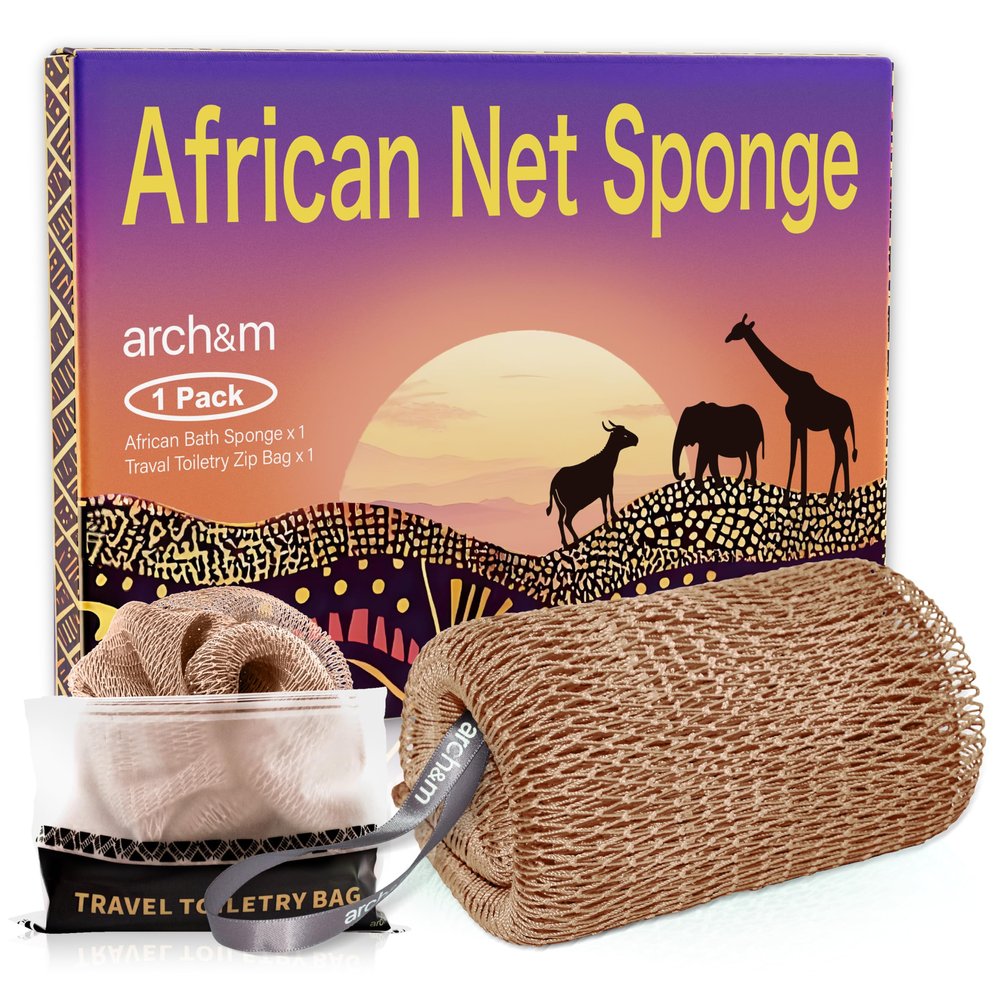 Afro Scrub African Net Sponge - Authentic African Wash Cloths Exfoliating Body Sponges for Showering Back Scrubber Exfoliator Shower Loofah for Body Bath Accessories Champagne by ARCH&M