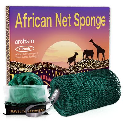 African Net Sponge Authentic Exfoliating - Authentic African Bath Sponges with Knots Exfoliating Body Scrubber for Women Back Scrub Exfoliator for Shower Bathroom Accessories Forest Green by ARCH&M