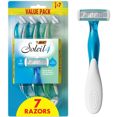 BIC Soleil 4 Women's Disposable 4 Blade Razors, Flexible Blades and Rubber Grip Handle, 7-Pack