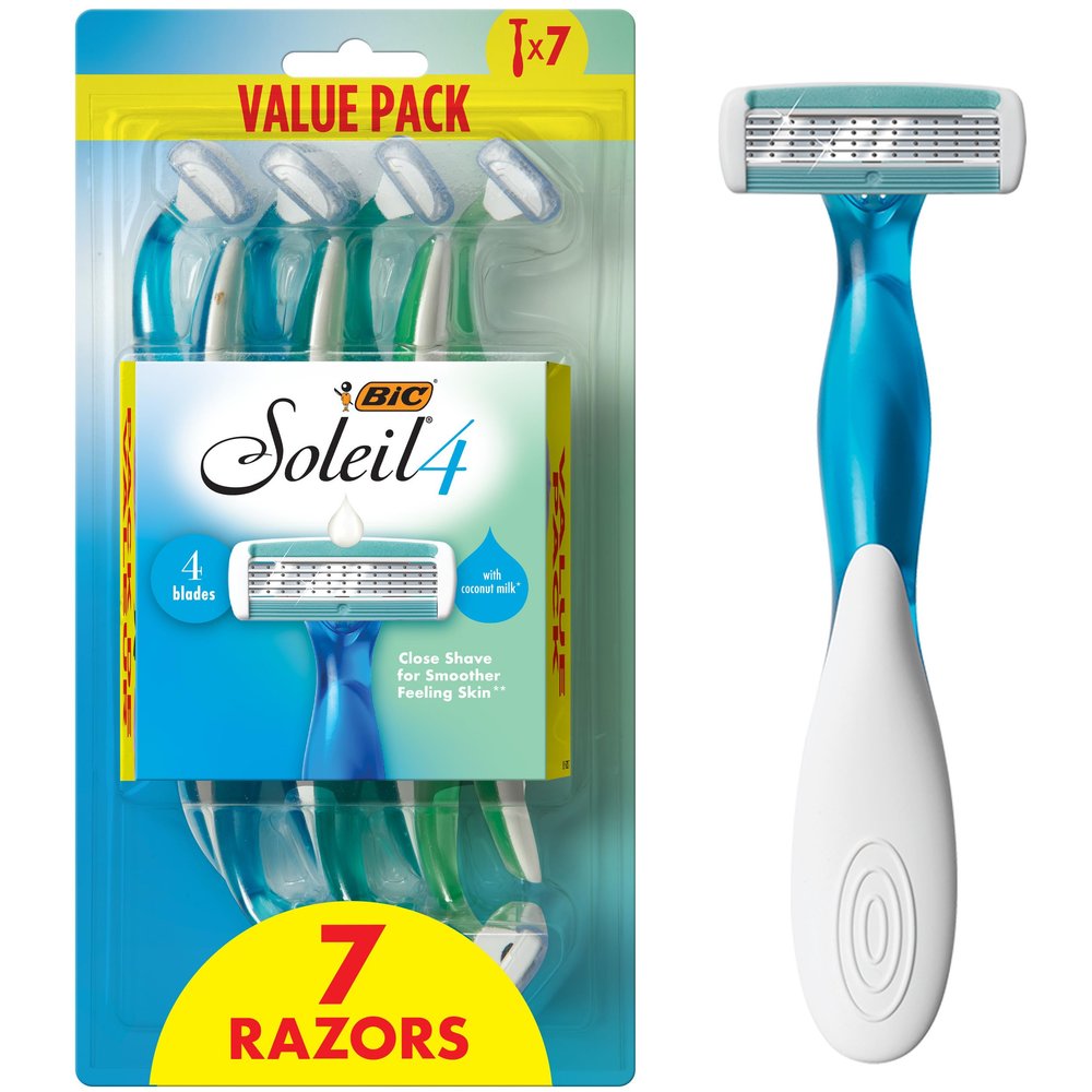 BIC Soleil 4 Women's Disposable 4 Blade Razors, Flexible Blades and Rubber Grip Handle, 7-Pack