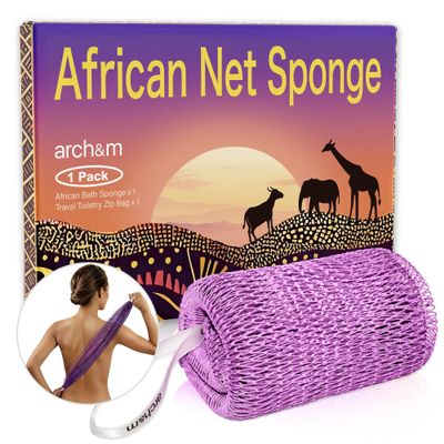 African Exfoliating Net Sponge Afroscrub - Authentic African Net Sponge with Knots Exfoliating Wash Cloths for Body Scrubber Back Scrub Exfoliator for Shower Bath Accessories Lavender by ARCH&M