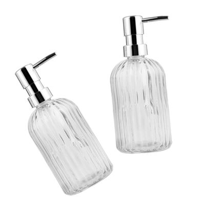 MUCKLILY 2Pcs Refillable Lotion Pump Bottles Glass Dispenser for Hand Soap Body Wash Shampoo Elegant Assorted Color Design Easy to Amount