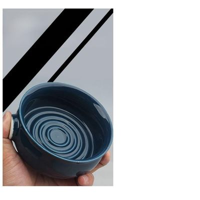 BRRNOO Shaving Soap Bowl Ceramic Shaving Cup High Capacity with Handle Convex Spiral Groove for Men Foaming Shaving Soap (Blue)