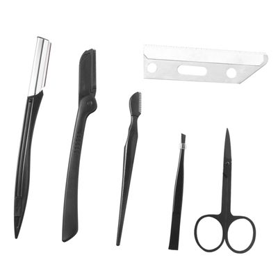 FOMIYES 6-Piece Eyebrow Trimming Set Eyebrow Razor Scissors Tweezers Comb and Eyelash Brush Stainless Steel Black Travel-Friendly Makeup Tools for Women