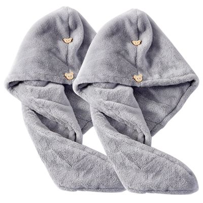 SAFIGLE 2Pcs Thick Hair Drying Towel Wraps with Button Design Fleece Hair Turbans for Quick Drying Wet Hair Lightweight Portable Bathing Hats for Home Travel