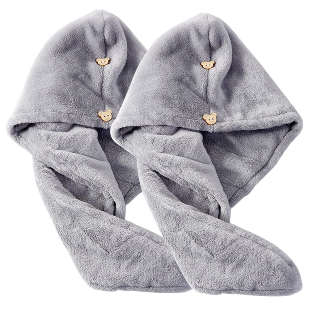 SAFIGLE 2Pcs Thick Hair Drying Towel Wraps with Button Design Fleece Hair Turbans for Quick Drying Wet Hair Lightweight Portable Bathing Hats for Home Travel