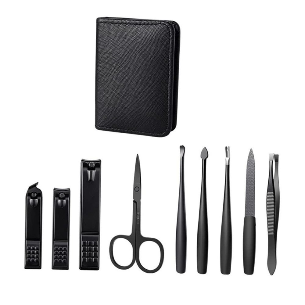 MUCKLILY 1Set Multifunctional Manicure and Pedicure Kit Premium Fingernail Grooming for Eyebrow Shaping Home Salon Use Includes Nail Clippers and File Black