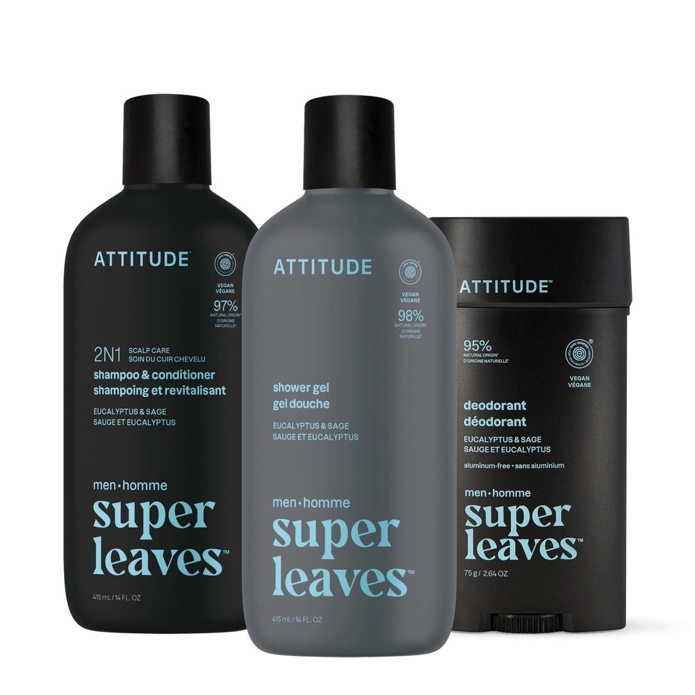 ATTITUDE Body Care Bundle for Men, Shampoo & Conditioner, Shower Gel, Aluminum Free Deodorant, EWG Verified Personal Care, Natural Origin Ingredients, Eucalyptus & Sage