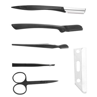 FOYTOKI 1Set Eyebrow Trimming Set with Razor Comb Tweezers and Shaper for Women Portable Makeup Tools Black for Travel and Durable and Comfortable to Use