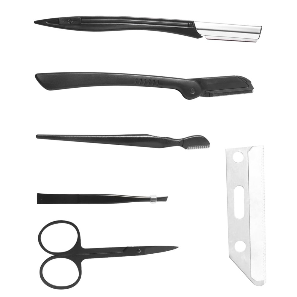 FOYTOKI 1Set Eyebrow Trimming Set with Razor Comb Tweezers and Shaper for Women Portable Makeup Tools Black for Travel and Durable and Comfortable to Use