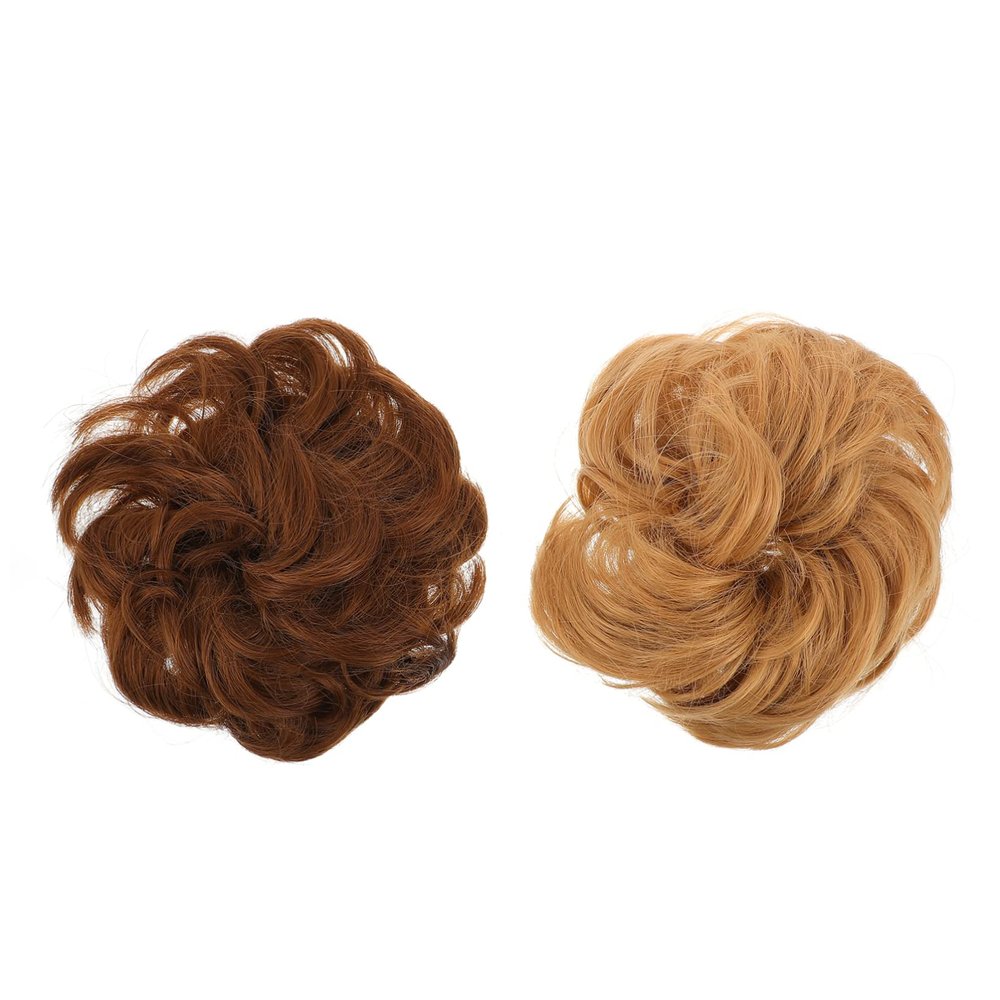 CALLARON 2pcs Human Hair Scrunchies for Women Curly Hair Bun Extensions Simulation Wig Ponytail Holder for Casual Styles and Updos
