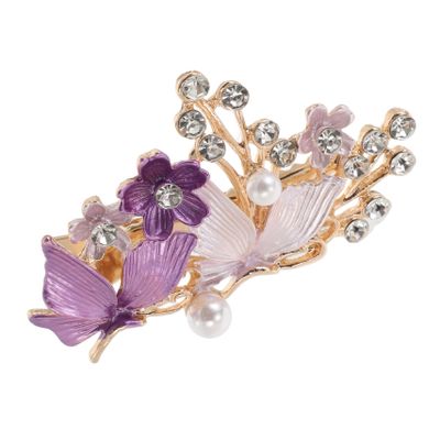 OATIPHO Vintage Flower Hair Clip for Women Large Decorative Alloy Barrette with Rhinestones and Faux Pearls Retro Butterfly Hairpin for Daily Styling and Special Occasions Gold and Purple