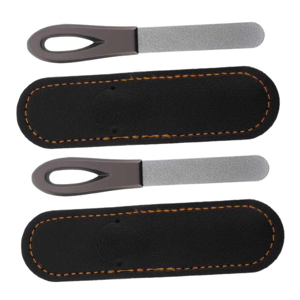 Beaupretty 2Sets Double Sided Stainless Steel Nail File with Slip Handle Portable Durable Nail Buffer for Manicure Travel Nail Shaper with Protective Case for Home