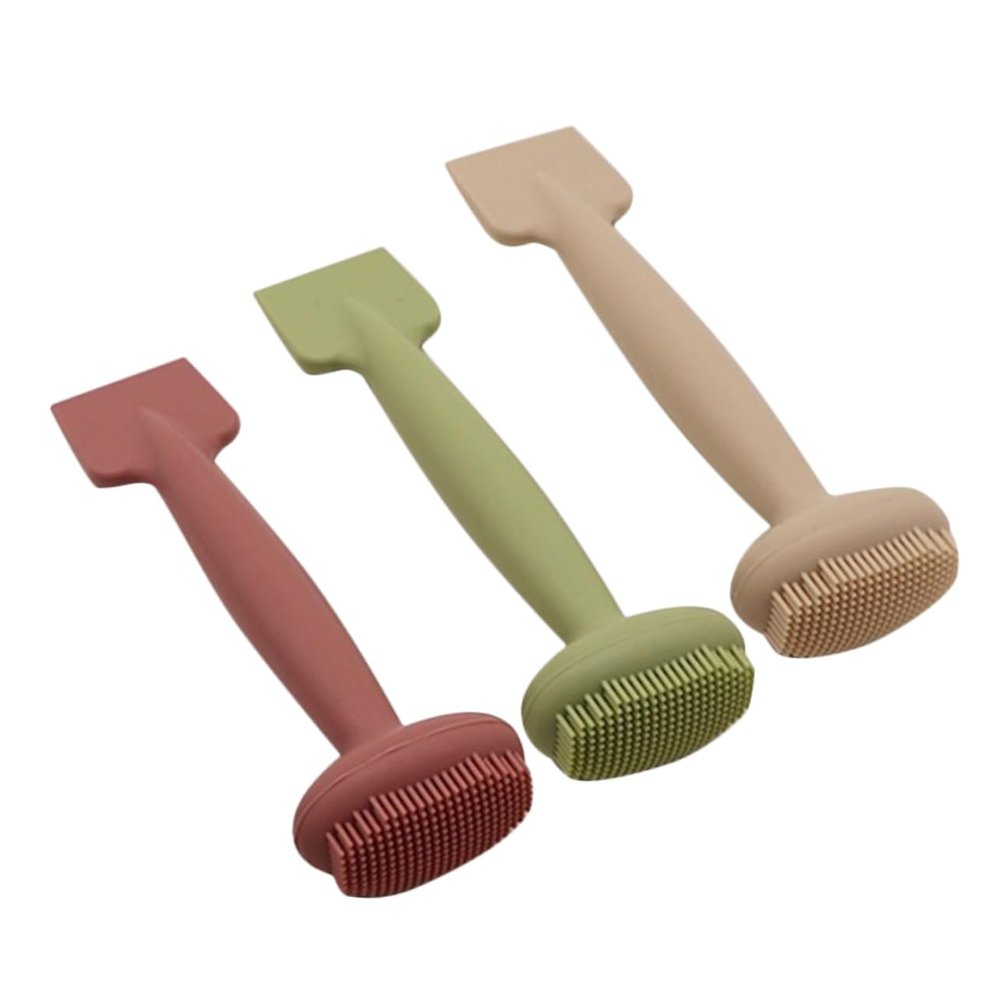 LALADEFIEE 3Pcs Dual End Silicone Facial Mask Applicator Gentle Skin Cleansing Brush for Makeup Application for Hard to Reach Areas Comfortable Grip Matcha Milk Tea
