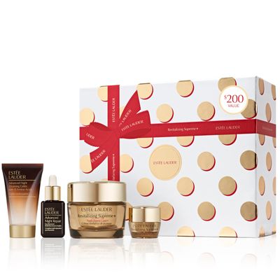 Este Lauder Revitalizing Supreme+ Holiday Skincare Gift Set | The Lift + Firm Routine | Includes Full-Size Moisturizer 1.7 Ounce + Cleanser 1 Fl Oz, Eye Cream 0.17 Ounce, Face Serum 0.5 Fl Oz