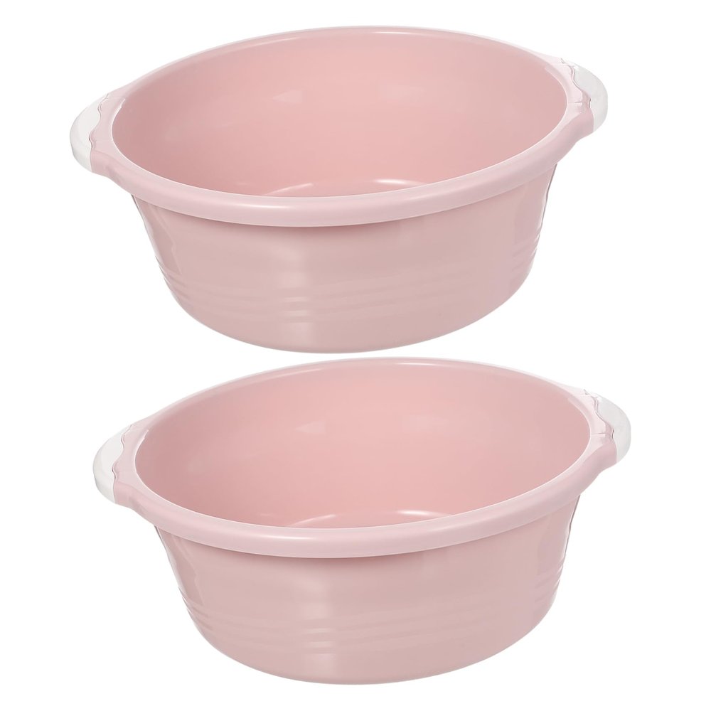 ELAYARD 2pcs Medium Pink Plastic Wash Basin Multifunctional Bathroom Kitchen Use Safe Odorless Slip Design for Face Washing Foot Soaking
