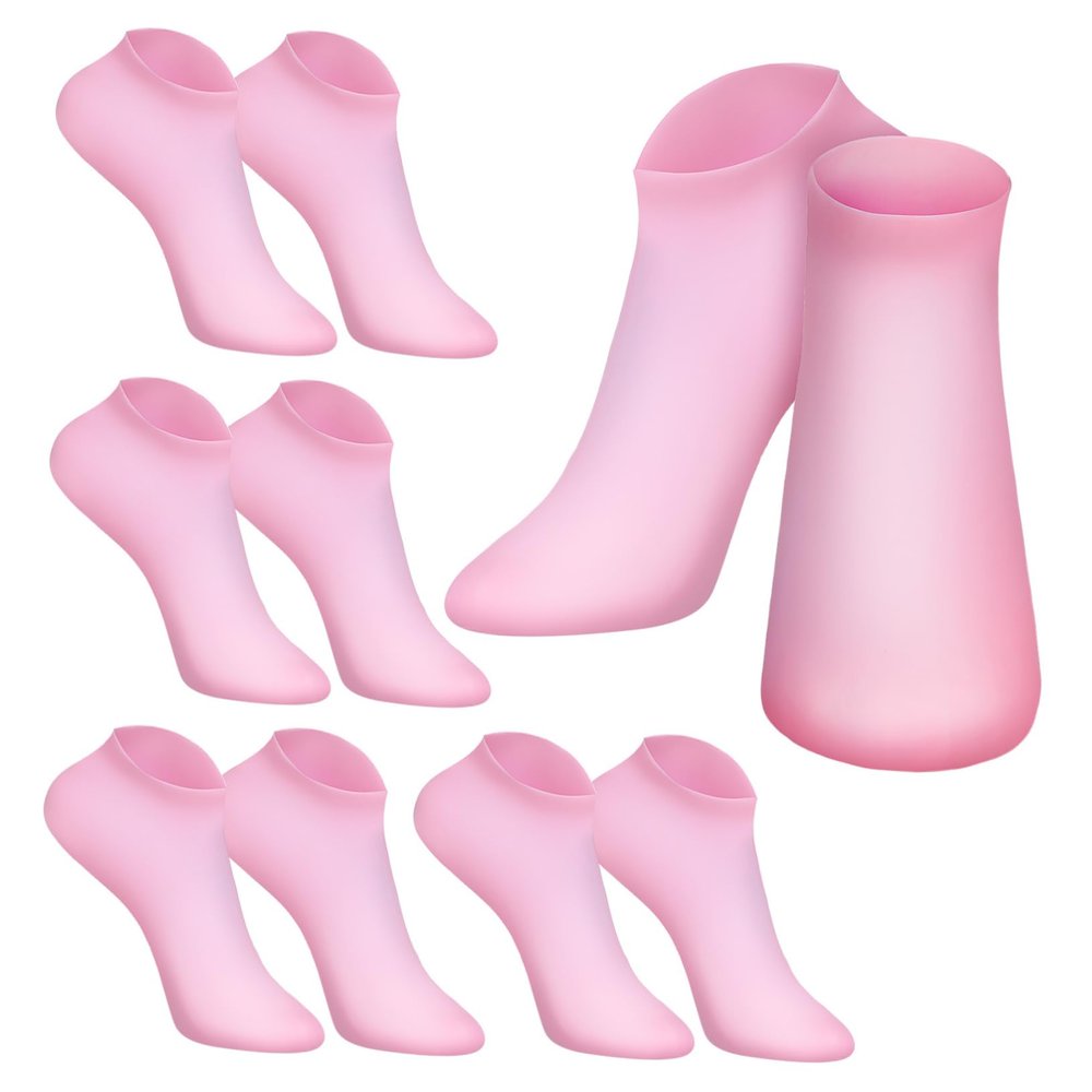 CALLARON 5Pairs Moisturizing Gel Socks for Women Silicone Foot Soaking Socks for Dry Cracked Feet Elastic Fit Soft Comfortable Foot Care for Home
