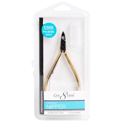 Cre8tion Hard Steel Cuticle Clippers, 7mm FullJaw Precision Cuticle Trimmer with SuperSharp Blades & Ergonomic Grip (C555) (Gold)