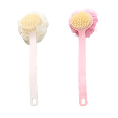 BATHVEVE 2Pcs Long Handle Bath Flowers Back Scrubber Body Cleaning Brush Kits for Deep Exfoliation Soft Bathing Tools for Men Women with Hanging Design for Easy Storage