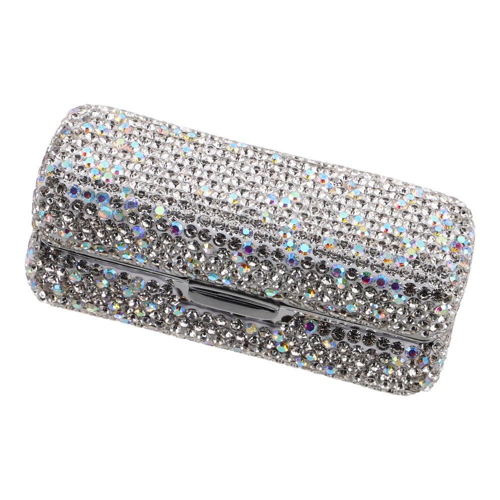 Beavorty Bling Rhinestone Lipstick Storage Holder with Built Mirror Portable Elegant Lipstick Organizer Case for Travel Shiny Makeup Box for Purse Luxurious Design with Strong