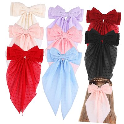 EXQUIMEUBLE 8 Pcs Oversized Bow Hair Clips for Women Long-Tail Bows Hair Accessories for Girls
