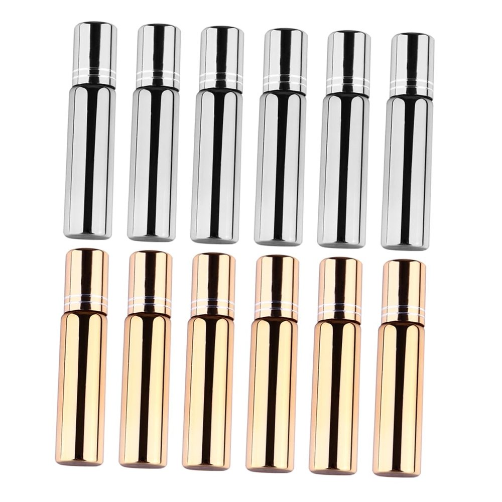 PartyKindom 12Pcs Essential Oil Roller Bottles UV Glass Roll Dispenser with Balls for Aromatherapy and Perfume Colors