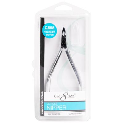 Cre8tion Hard Steel Cuticle Clippers, 7mm FullJaw Precision Cuticle Trimmer with SuperSharp Blades & Ergonomic Grip (C555) (Silver)
