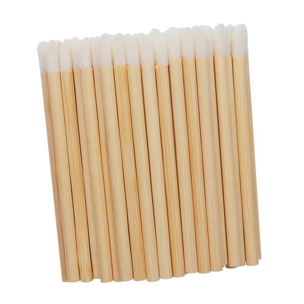WOONEKY 50pcs Wooden Handle Lipstick Applicators Disposable Lip Brush for Makeup Portable Lip Mask Brush for Professional and Home Use