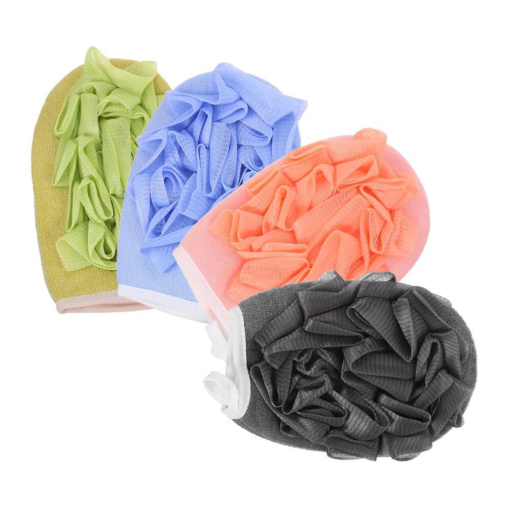 ERINGOGO 4Pcs Exfoliating Shower Balls Double Sided Bath Scrubbers for Deep Cleansing Soft Durable Body Washing Gloves Grey for Exfoliation and Skin