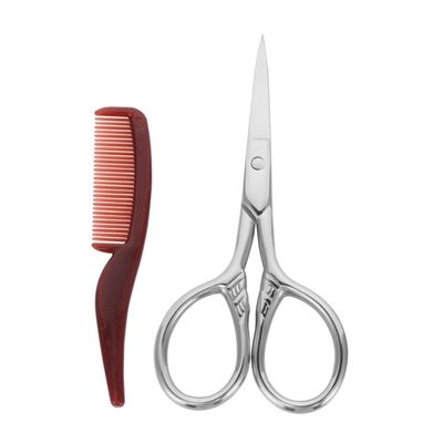 Beavorty 2Sets Beard Scissors Kit with Faux Case Precision Trimming Scissors Combs for Men Grooming for Beard Eyebrows and Nose Hair Care