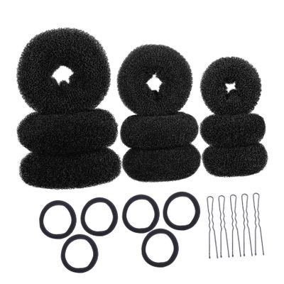 BATHVEVE 3Sets Donut Hair Bun Maker Kit for Women Includes U Shaped Hairpins High Elastic Hair Ties for Ballet Buns Chignons Ponytails Total