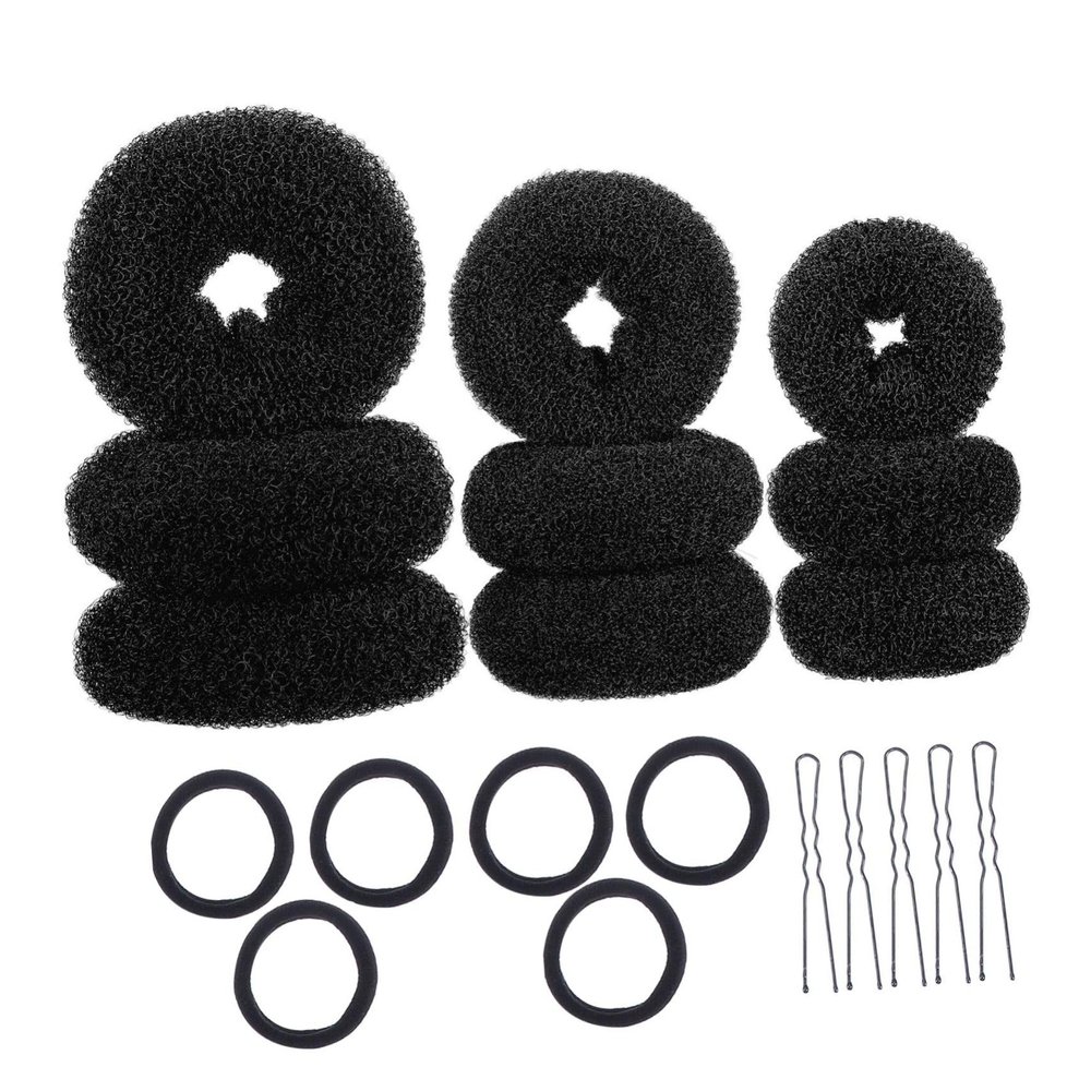 BATHVEVE 3Sets Donut Hair Bun Maker Kit for Women Includes U Shaped Hairpins High Elastic Hair Ties for Ballet Buns Chignons Ponytails Total