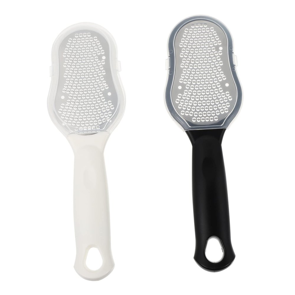 GANAZONO 2Pcs Stainless Steel Foot Rasp File with Lids Dead Skin Remover for Smooth Feet Pedicure Tool for Callused Heels and Care