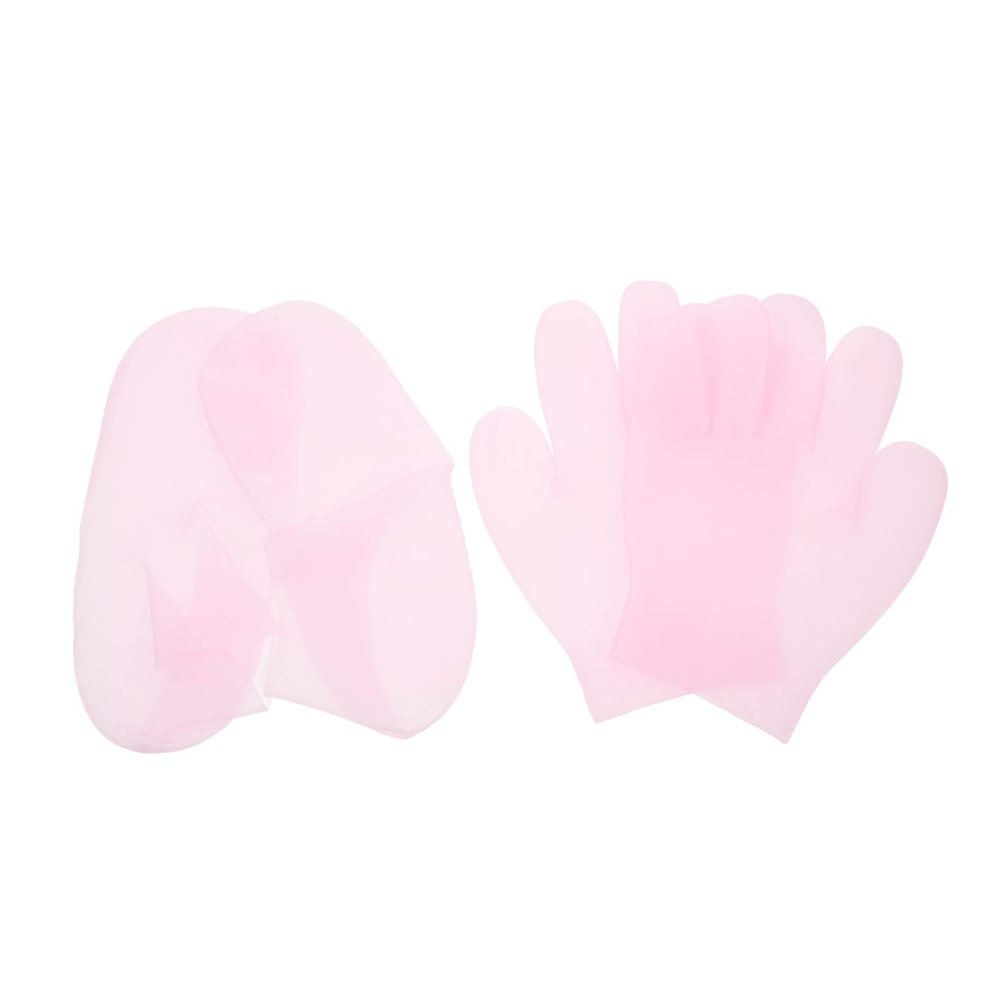 BATHVEVE 2Pairs Gel Moisturizing Gloves and Socks Hand and Foot Care Overnight Hydration Soft and Stretchy Nonslip Design Pink