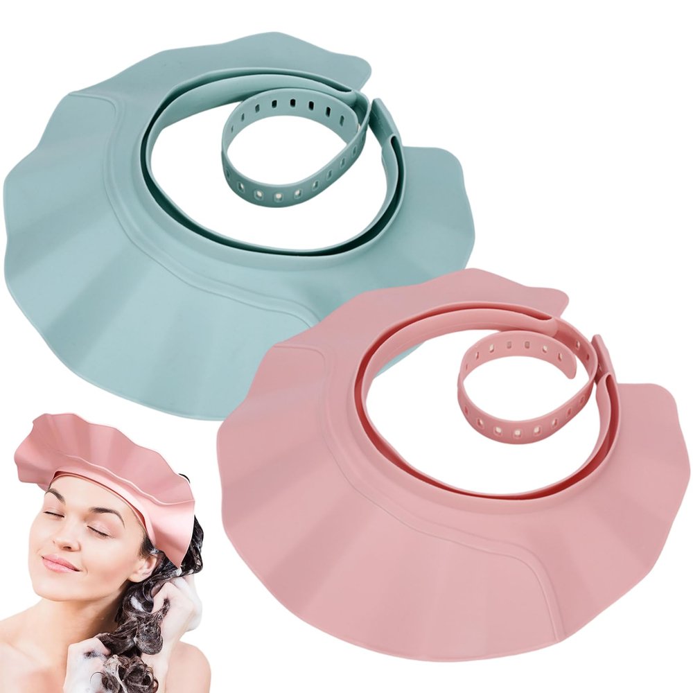 2Pcs Baby Shower Cap, 21-Level Adjustable Toddler Hair Washing Shield with Wide Brim, Non-Slip Shampoo Buddy for Kids, Comfort Bathroom Supplies for Kids, Adults, Elderly Shower Cap