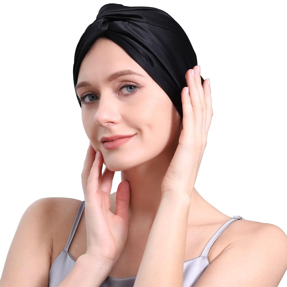 100% Mulberry Silk Bonnet for Sleeping Women, 22 Momme Grade-6A Double Layer Silk Hair Wrap for Hair Care with Elastic Stay On Head