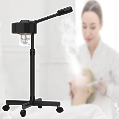 2-in-1 Thermal Spray Facial Steamer,On Wheels,650ml Water Tank,Adjustable Height,360 Rotating Nozzle,Ionic Ozone,Simple Use Panel,for Spa Beauty,Home Use,Black