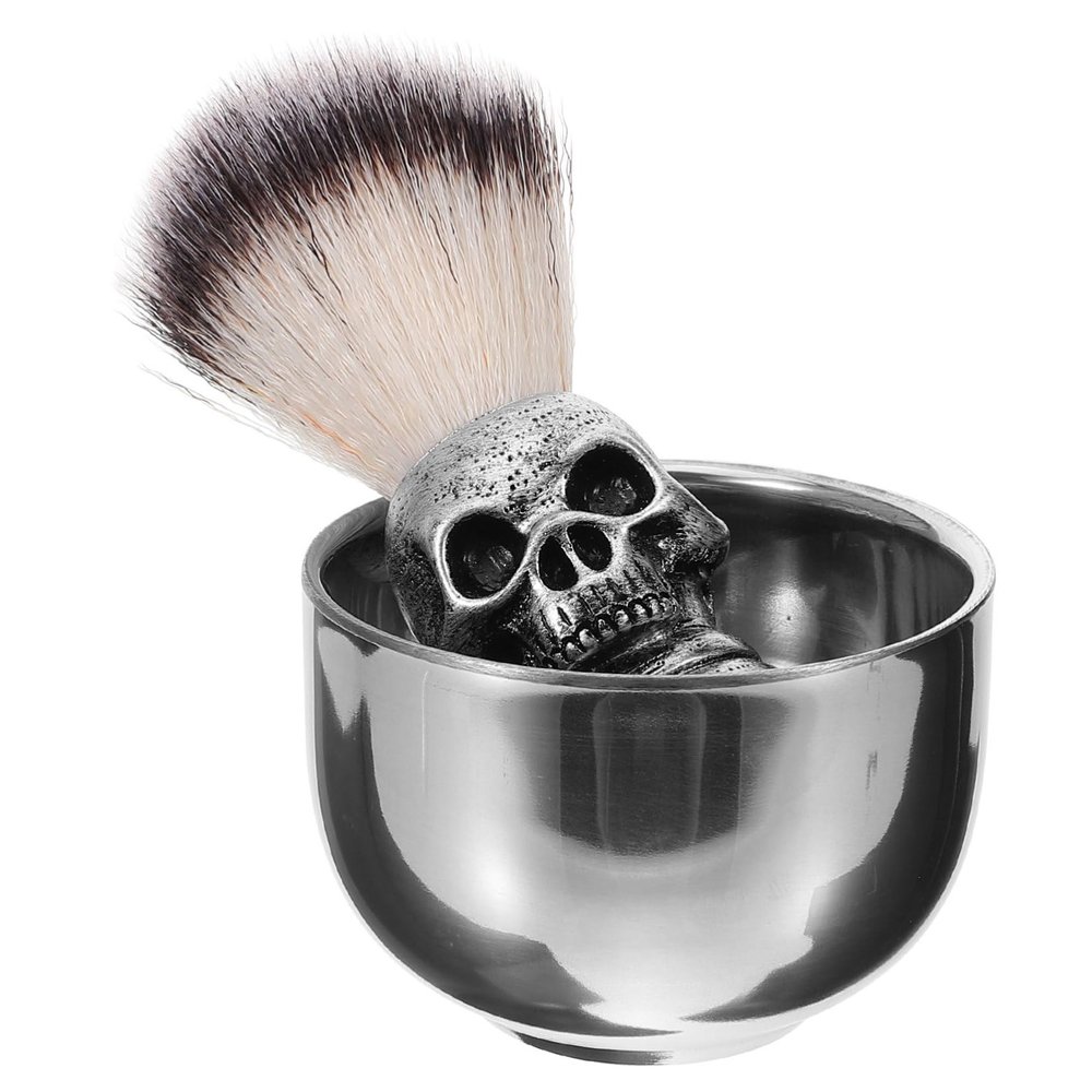 Beavorty 2-Piece Stainless Steel Shaving Bowl Set with Beard Brush Professional Foaming Tool for Men Portable Shaving Accessories for Home and Travel