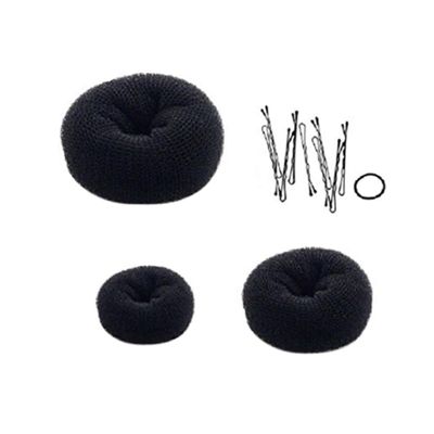 BATHVEVE Hair Bun Maker Black Donut Bun Styler Tool with Hairpin Clip and Band for Weddings Parties and Daily Use for Messy Buns and Chignons