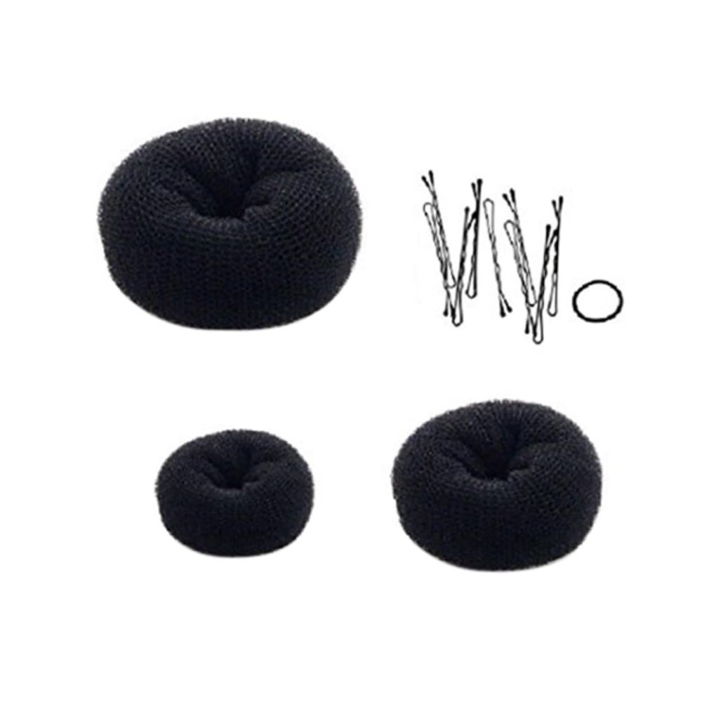 BATHVEVE Hair Bun Maker Black Donut Bun Styler Tool with Hairpin Clip and Band for Weddings Parties and Daily Use for Messy Buns and Chignons