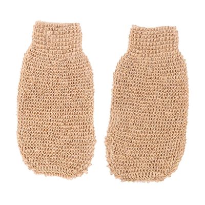 BATHVEVE 2pcs Exfoliating Ramie Jute Bath Scrub Gloves Long Strap Body Exfoliator for Back Scrubbing for Spa and Shower Use