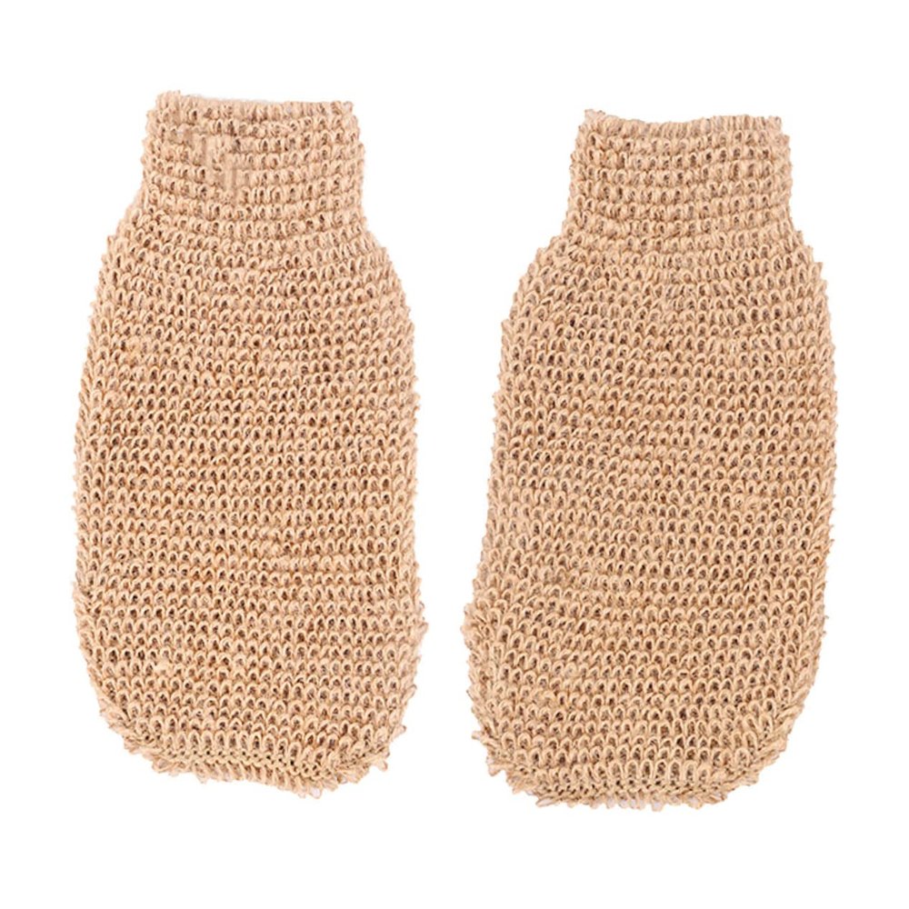 BATHVEVE 2pcs Exfoliating Ramie Jute Bath Scrub Gloves Long Strap Body Exfoliator for Back Scrubbing for Spa and Shower Use