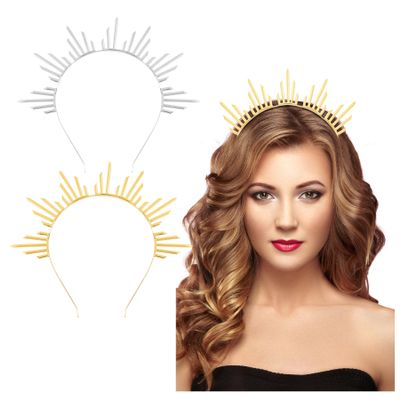 Framendino, 2 Pack Goddess Halo Sun Crown Headband Cosplay Costume for Women Hair Accessories Silver and Gold