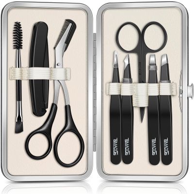 TsMADDTs Tweezers for Men, 8 in 1 Professional Eyebrow Tweezers Kit with Eyebrow Trimmer & Scissors, Razor, Brush, Skin Care Tools