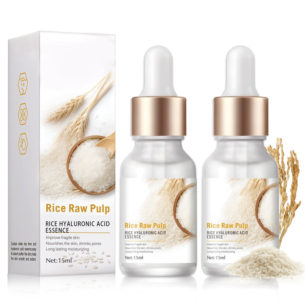 2PCS Rice Serum for Face, Crema De Arroz para La Piel De Cara Y Cerrar Los Poros Quitar Manchas, Facial Essence Deep Hydrating, Nourishing, Face Serum for Radiant Glow