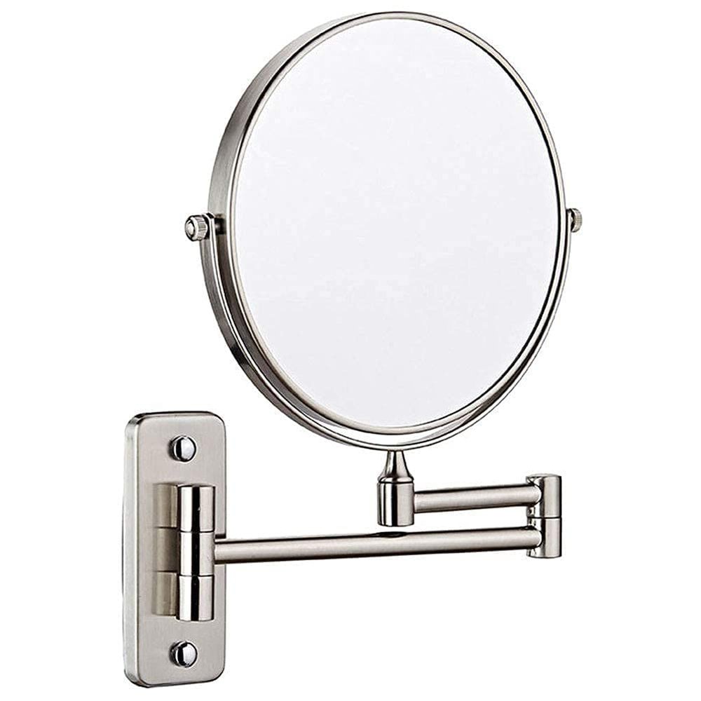 HTZALCUO Bathroom Mirror Wall Mounted Makeup Mirror 8- inch Two- Sided 5X Magnification 360 Swivel Extending Folding Bathroom Shaving Cosmetic Make Up Mirror(Nickel Brushed,1X/5X)