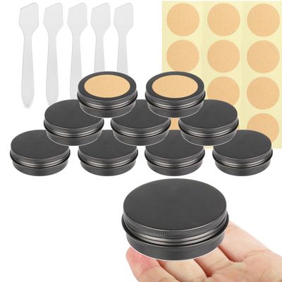 GZYNTT 10 Pcs 60ml - D68mm x H27mm Aluminium Tin with Lids, Matt black Aluminium Tin Jars with Lids, Lip Balm Tins, DIY Cosmetic Container Pots for Candle Soap Cream Salves