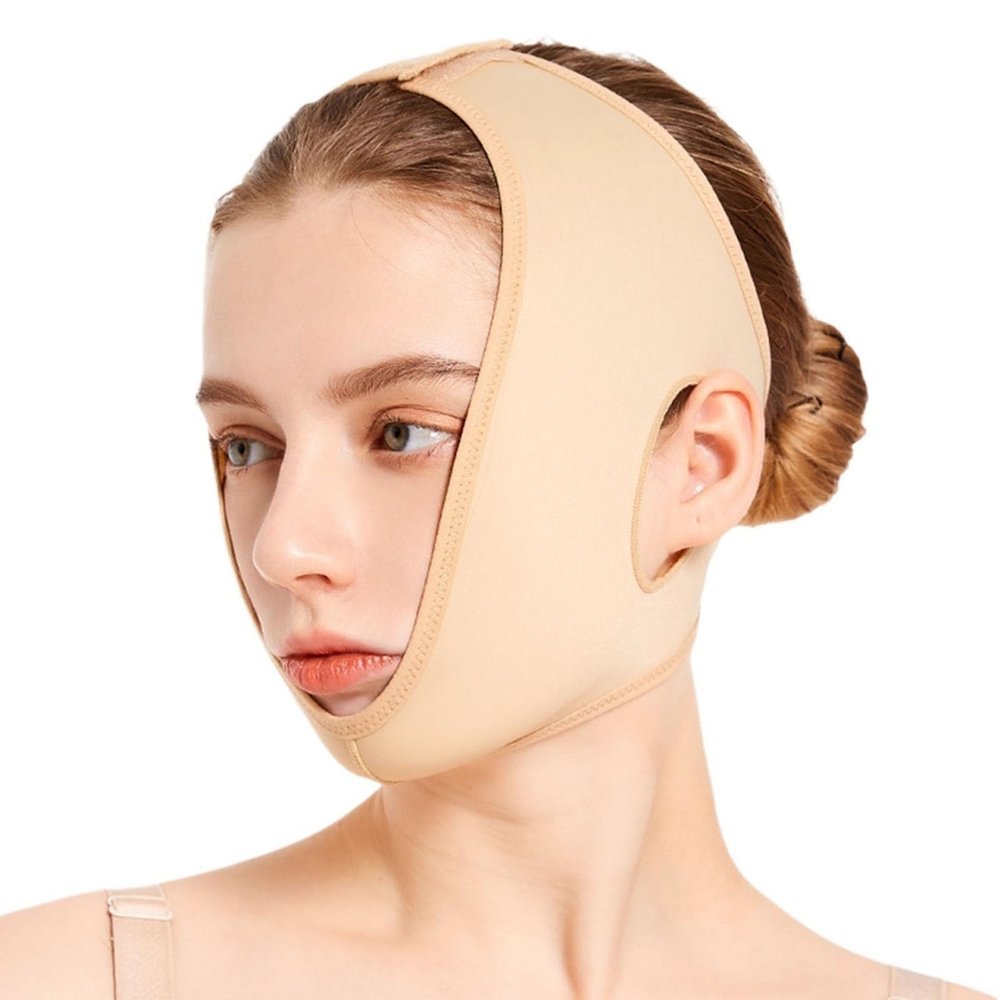 Bderkz Post Surgical Chin Strap Bandage Lipo Post Jowl Tightening Compression Garment Double Chin Face Wrap Lifting Belt Tape(Medium)