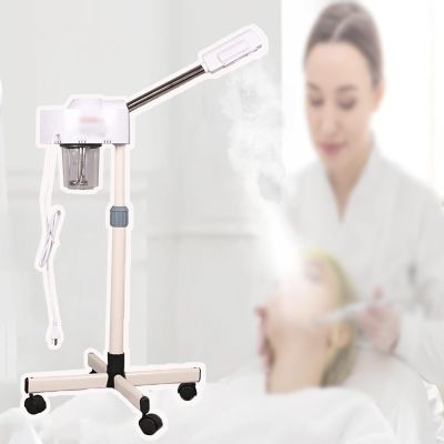 2-in-1 Thermal Spray Facial Steamer,On Wheels,650ml Water Tank,Adjustable Height,360 Rotating Nozzle,Ionic Ozone,Simple Use Panel,for Spa Beauty,Home Use,White