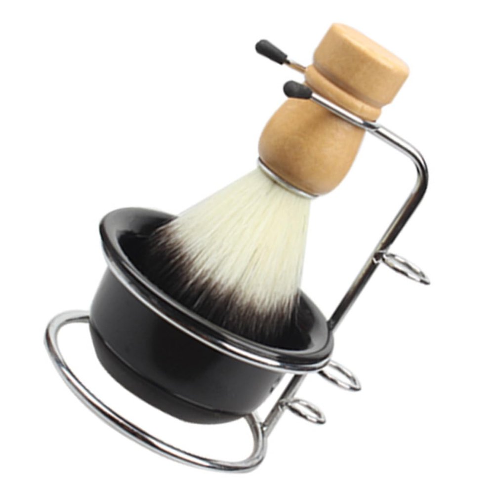 Beaupretty 3-Piece Shaving Brush Set Stainless Steel Stand Shaving Bowl and Brush for Home Use Portable for Men